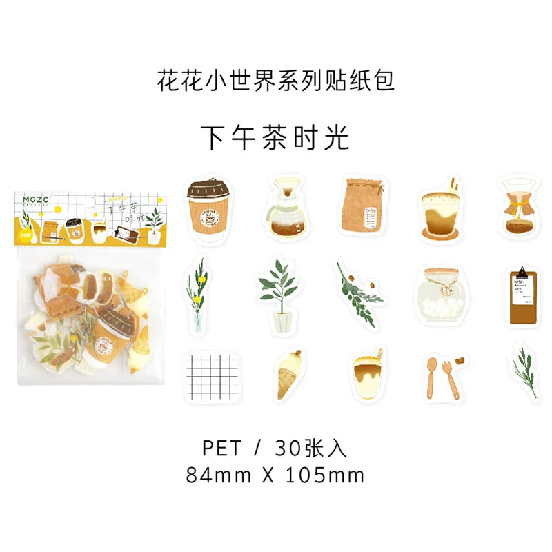 30Pcs/lot Flower Small World Series Stickers Scrapbooking Decorative Sticker DIY Diary Album Stick Label Kawaii Stationery (ONLINE ORDER ONLY)
