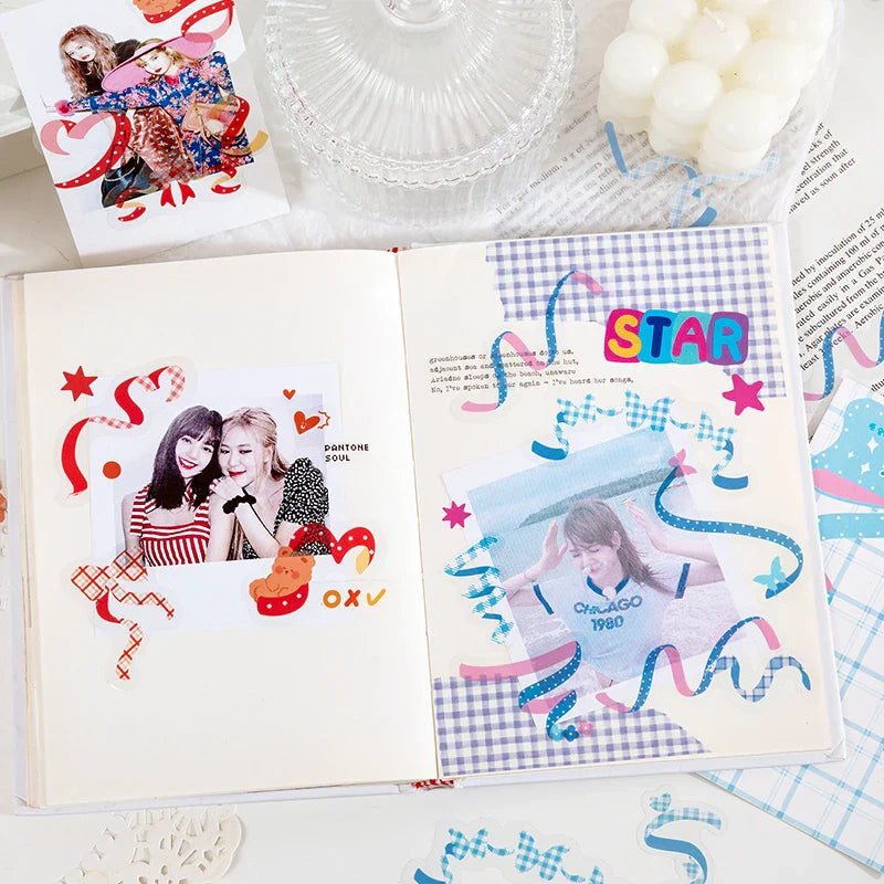 40Pcs/pack Heart Ribbon Series Stickers Hand Account Scrapbooking Decorative Sticker Korean DIY Material Stickers Stationery (ONLINE ORDER ONLY)