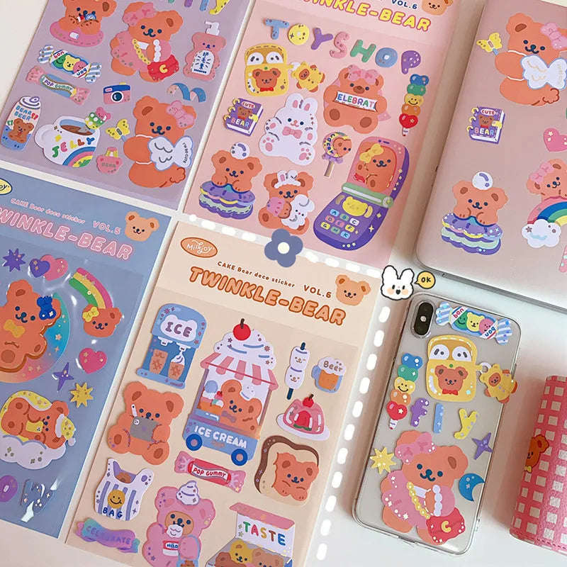 5/10Pc Cute Bear Lollipop Girl Stickers Set Scrapbooking Decorative Sticker Korean DIY Diary Album Stick Label Kawaii Stationery (ONLINE ORDER ONLY)