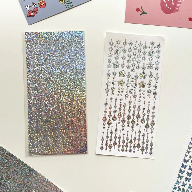 Ins Butterfly Star Moon Chain Laser Sticker Scrapbooking Decorative Sticker DIY Diary Album Stick Label Kawaii Stationery (ONLINE ORDER ONLY)