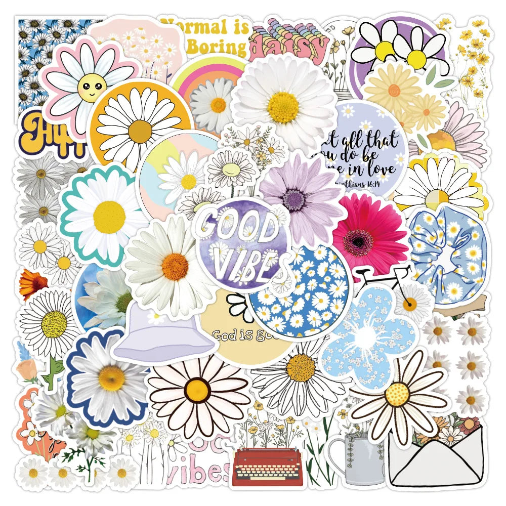 Daisy Flower Cartoon Stickers Waterproof for Car, Luggage, Laptop, Guitar (Online Order Only)