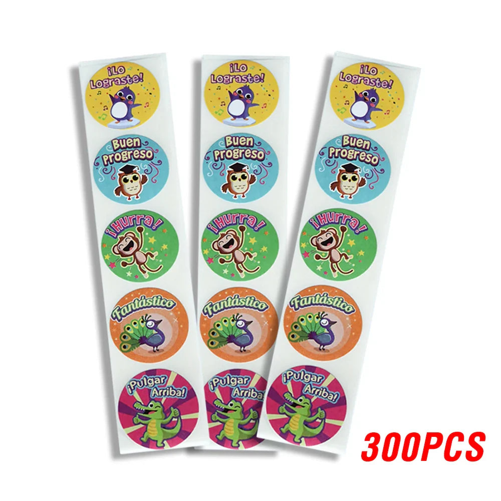 100-500pcs Spanish Reward Stickers Encouragement Sticker Roll For Kids Motivational Stickers With Cute Animals For Students (ONLINE ORDER ONLY)
