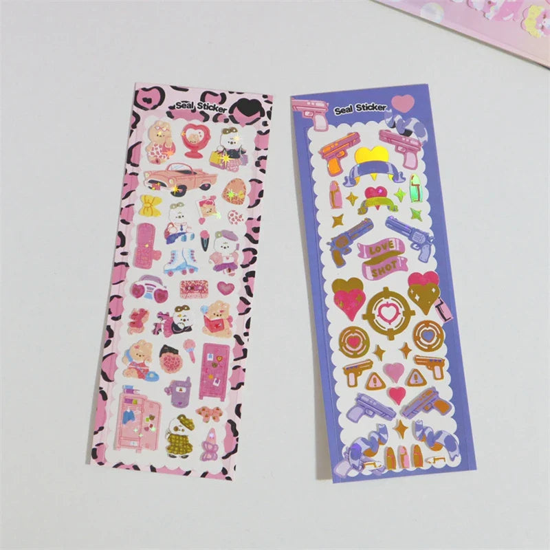Cute ins Bear Rabbit Laser Sticker Scrapbooking Decorative Sticker Korean Hand Account DIY Diary Album Stick Label Stationery (Online Order Only)