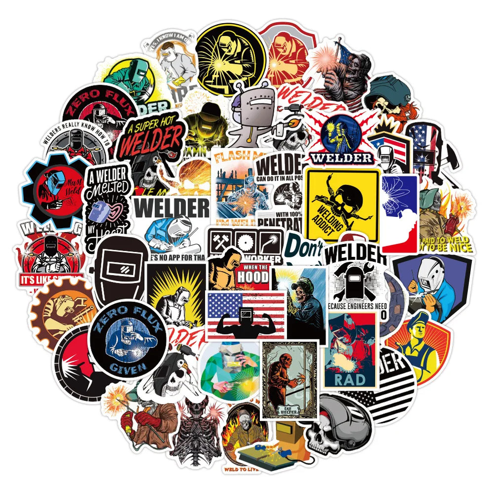 Welding Stickers Pack: Cartoon Graffiti Waterproof Decals for Luggage, Skateboard, Fridge, Car, Guitar, Phone (Online Order Only)