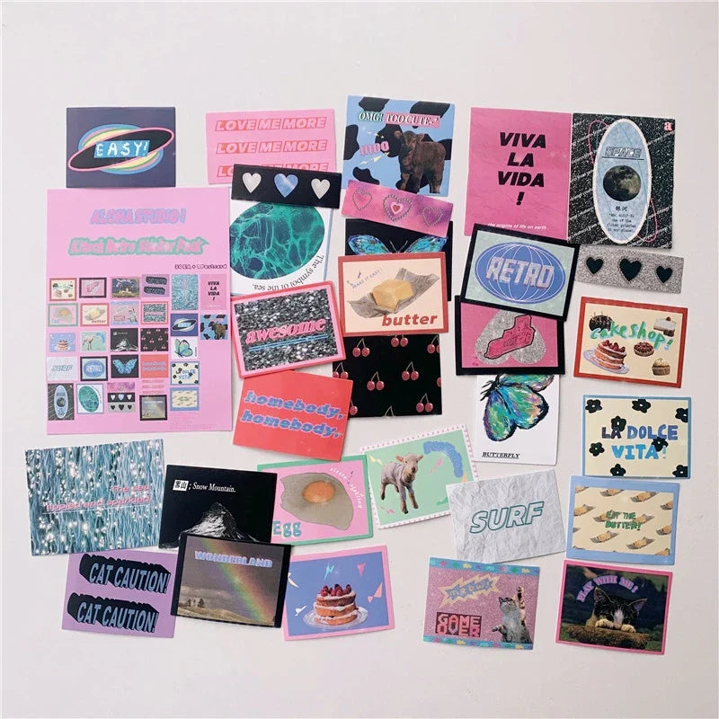 American Retro Bear Butterfly Decor Stickers Scrapbooking Stick Label Diary Album Stickers Kawaii Stationery Laser Stickers Gift (Online Order Only)