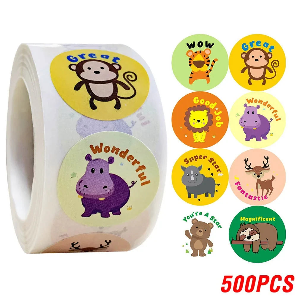 100-500pcs Spanish Reward Stickers Encouragement Sticker Roll For Kids Motivational Stickers With Cute Animals For Students (ONLINE ORDER ONLY)