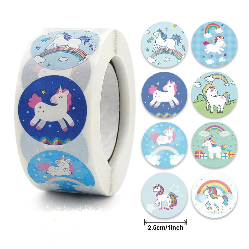 Reward Sticker For Kids Mermaid Unicorn Animal Cute Pattern 500pcs/roll 1 Inch 8 Designs School Teacher Supplies Child Sticker (ONLINE ORDER ONLY)