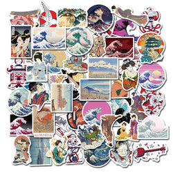 50PCS Vintage Sea Wave Stickers Ukiyo-e Art for Laptop Guitar Stationery Decals (ONLINE ORDER ONLY)
