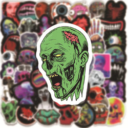 10/30/50PCS Halloween Horror Skull Zombie Stickers Skateboard Fridge Guitar Laptop Motorcycle Travel Cool Graffiti Decal Sticker (Online Order Only)
