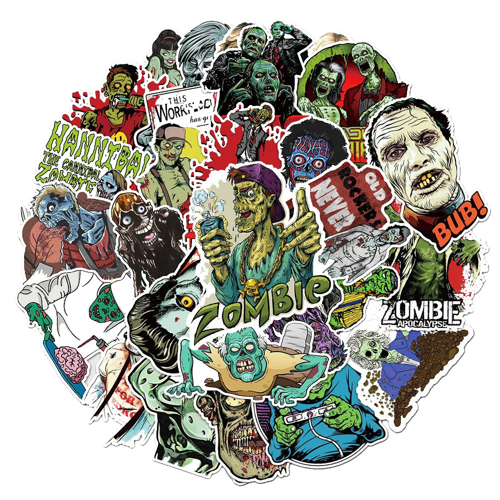 10/30/50PCS Horror Skull Zombie Stickers Skateboard DIY Guitar Laptop Motorcycle Car Cool Graffiti Terror Decal Sticker for Kids (Online Order Only)
