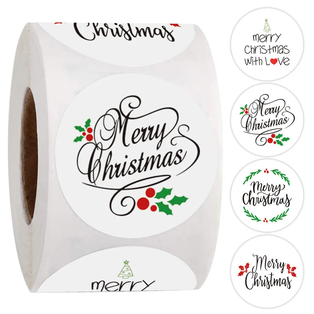100-500Pcs White Merry Christmas Label Stickers for Card Gift Package Wrapping Festival Party Baking Small Business 1inch (Online Order Only)