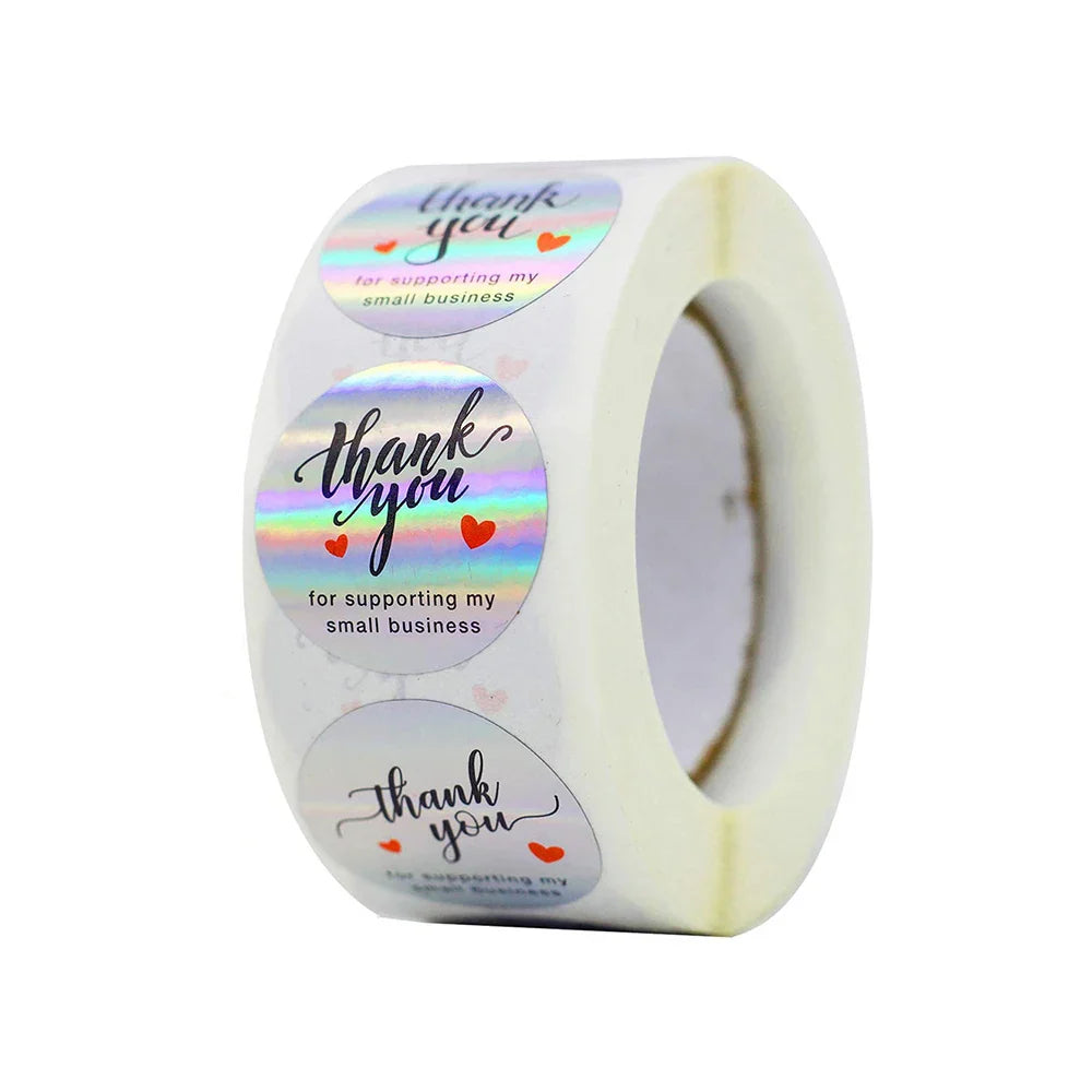 50-500PCS Holographic Rainbow Commercial Stickers Roll Thank You Adhesive Labels For Envelope Seal Business Gift Wapping (Online Order Only)
