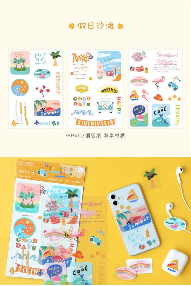 6 Sheets Enjoy Happy Time Series Stickers Scrapbooking Decorative Sticker Korean DIY Diary Album Stick Label Kawaii Stationery (ONLINE ORDER ONLY)