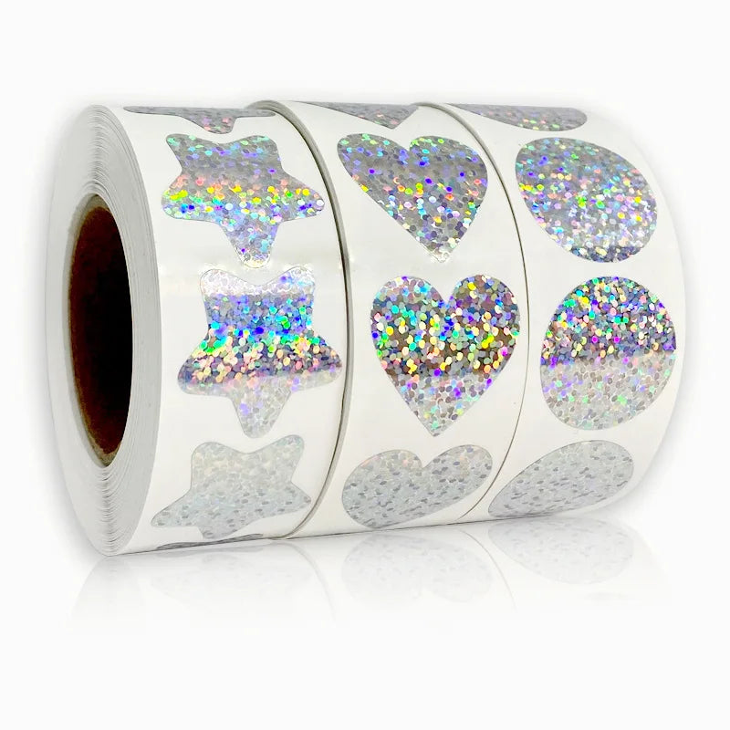 Exquisite 500pcs Laser Blank Love Heart Stars Round Stickers Handmade Decoration Holiday Birthday Party Sealing Label Sticker (Online Order Only)