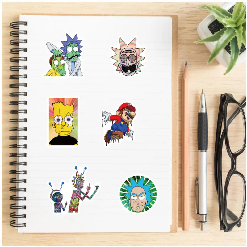 10/30/52Pcs  Psychedelic aesthetic mixed cartoon character  Skateboard Travel Suitcase Phone Laptop Luggage Stickers DIY Kids (ONLINE ORDER ONLY)