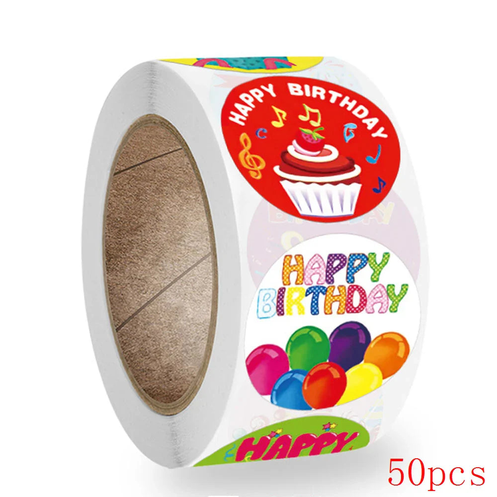 50-500pcs Round Happy Birthday Handmad Sticker Sealing Sticker Vintage DIY Gift Stickersdhesive Christmas Sticker Stationery (ONLINE ORDER ONLY)