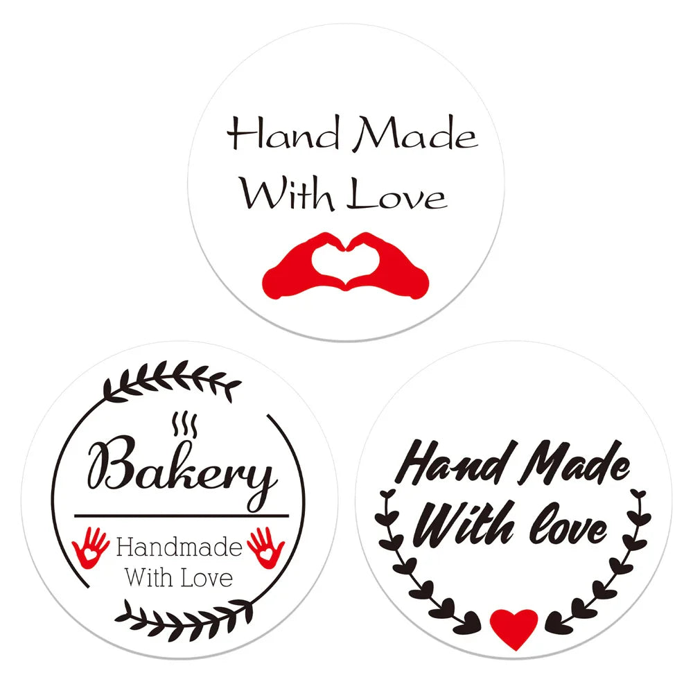 100-500Pcs "Handmade With Love" Kraft Paper Stickers Round Adhesive Labels Baking Wedding Decoration Party Decoration Sticker (Online Order Only)