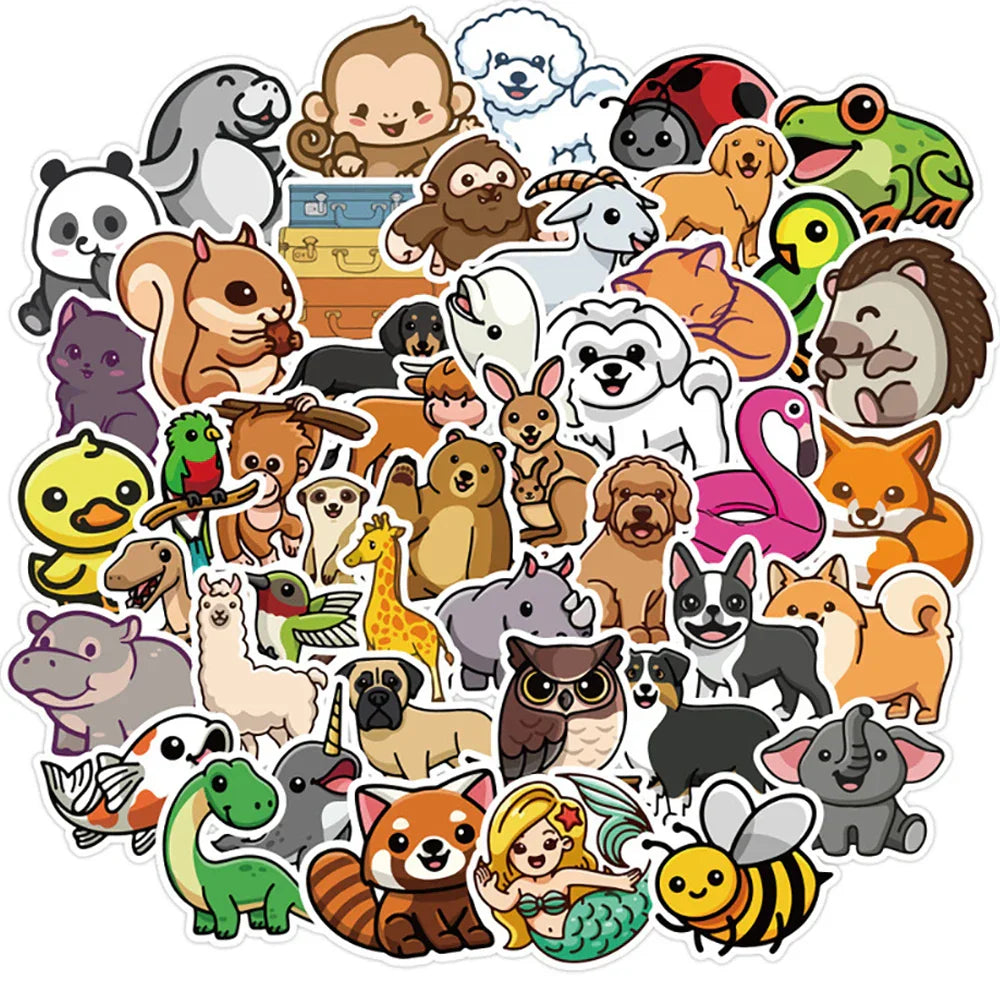 Kawaii Animal Cartoon Stickers for Skateboard, Fridge, Phone, Guitar, Motorcycle, Luggage - 10/30/50PCS (Online Order Only)