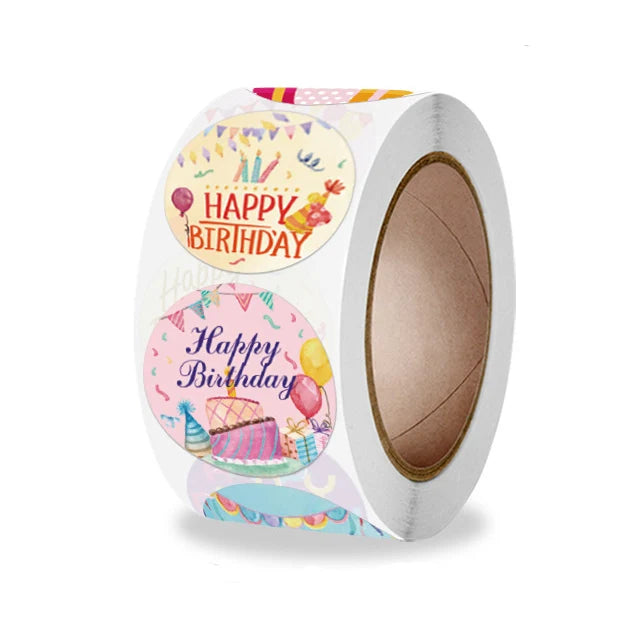 100-500pcs Cute Happy Birthday Sticker Birthday Gift Decoration Label Sealing Balloon Cake Label Packaging Scrapbook Sticker (Online Order Only)