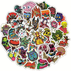 Gothic Skull Stickers: 10/30/50pcs Waterproof Decals for Guitar, Laptop, Skateboard, Luggage, Phone (ONLINE ORDER ONLY)
