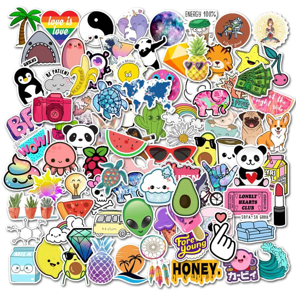 50/100 PCS Cartoon Simple VSCO Girls Kawaii Stickers For Chidren Toy Waterproof Sticker to DIY Laptop Bicycle Helmet Car Decals (Online Order Only)