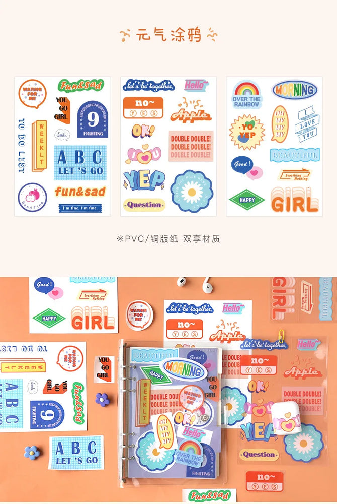 6 Sheets Enjoy Happy Time Series Stickers Scrapbooking Decorative Sticker Korean DIY Diary Album Stick Label Kawaii Stationery (ONLINE ORDER ONLY)