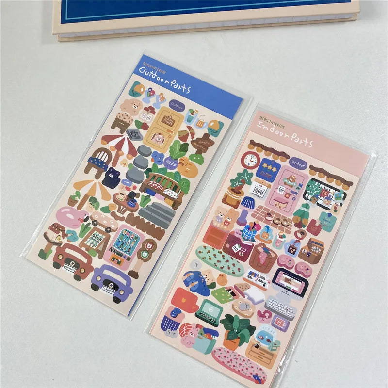 Ins Cute Landscape Stickers Outdoor Indoor Bear Waterproof Stickers Idol Card Hand Account Decoration Stickers Stationery (ONLINE ORDER ONLY)