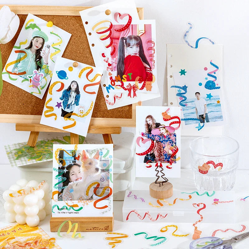 40Pcs/pack Heart Ribbon Series Stickers Hand Account Scrapbooking Decorative Sticker Korean DIY Material Stickers Stationery (ONLINE ORDER ONLY)