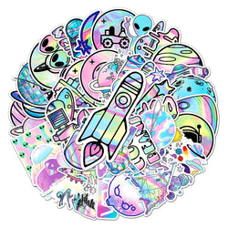 Laser Alien Space Stickers - 10/30/50PCS for Laptop, Luggage, Skateboard, DIY Decals (Online Order Only)