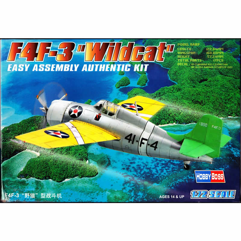HBM80219 F4F-3 Wildcat 1/72 Scale Plastic Model Kit Hobby Boss (ONLINE ORDER ONLY)