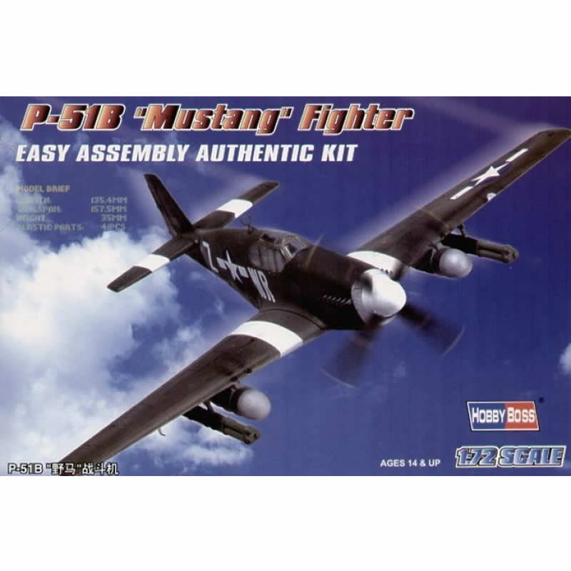 HBM80242 P-51B Mustang Hun Hunter 1/72 Scale Plastic Model Kit Hobby Boss (ONLINE ORDER ONLY)