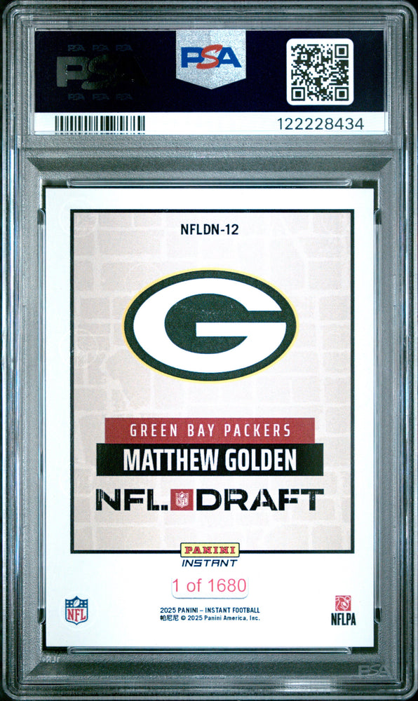 Graded 2025 Panini Instant Matthew Golden #NFLDN12 NFL Draft Night Rookie RC Football Card PSA 9 Mint (ONLINE ORDER ONLY)