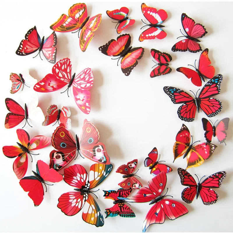 3D Red/White Butterfly Wall Stickers - Home Decor, Fridge Magnets, Wedding Decoration (Online Order Only)