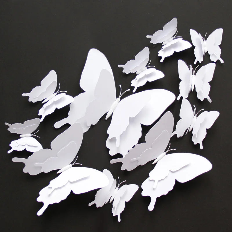 3D White Butterfly Wall Stickers Set - 12pcs Double Layer, 18cm, Magnetic Decor (ONLINE ORDER ONLY)