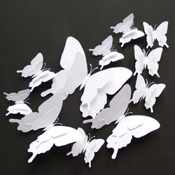 3D White Butterfly Wall Stickers Set - 12pcs Double Layer, 18cm, Magnetic Decor (ONLINE ORDER ONLY)