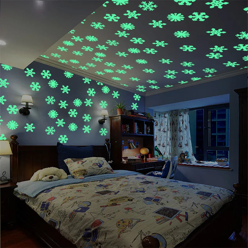 50 Luminous Glow-in-Dark Snowflake Wall Stickers for Kids Room Christmas Decor (Online Order Only)