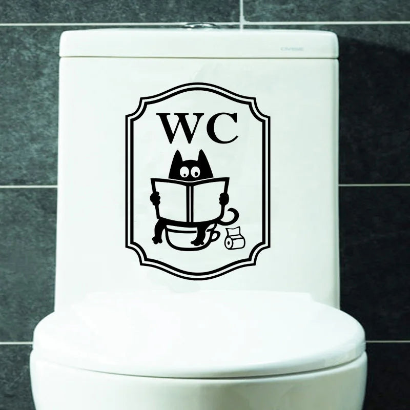 Cute Cat Toilet Wall Stickers Removable Vinyl Decal Mural Door Decorations (Online Order Only)