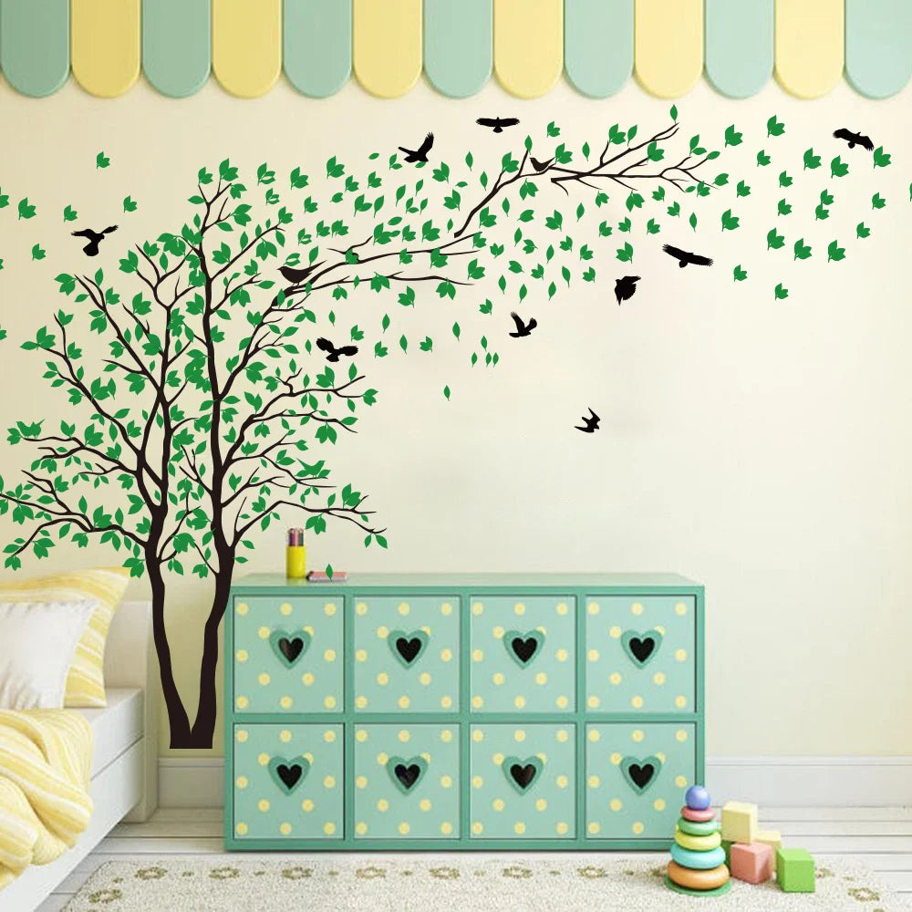 Tree Leaves Birds Wall Sticker Wildlife Nature Landscape Decal Nursery Vinyl (ONLINE ORDER ONLY)