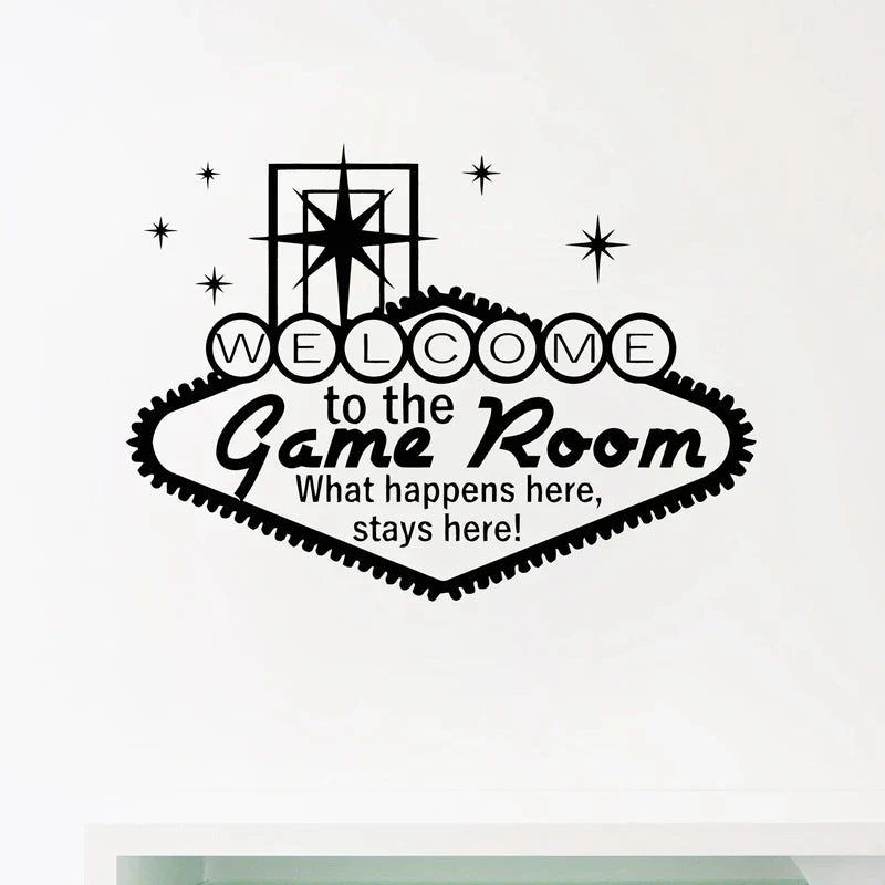 Welcome To The Game Room Decor Casino Wall Art Decals Gambling Vinyl Sticker Modern Home Gamble Poster Mural Wall Art Decoration (Online Order Only)