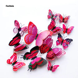 3D Butterfly Wall Stickers - 12Pcs Double Layer Decor for Home, Wedding, Fridge (Online Order Only)