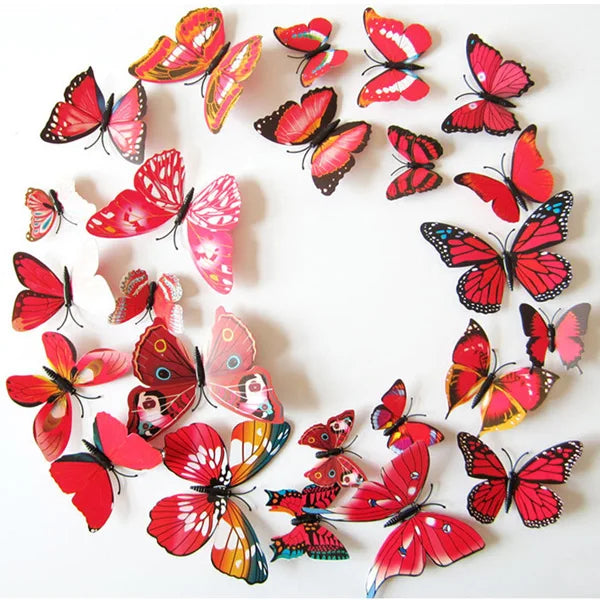3D Red/White Butterfly Wall Stickers - Home Decor, Fridge Magnets, Wedding Decoration (Online Order Only)