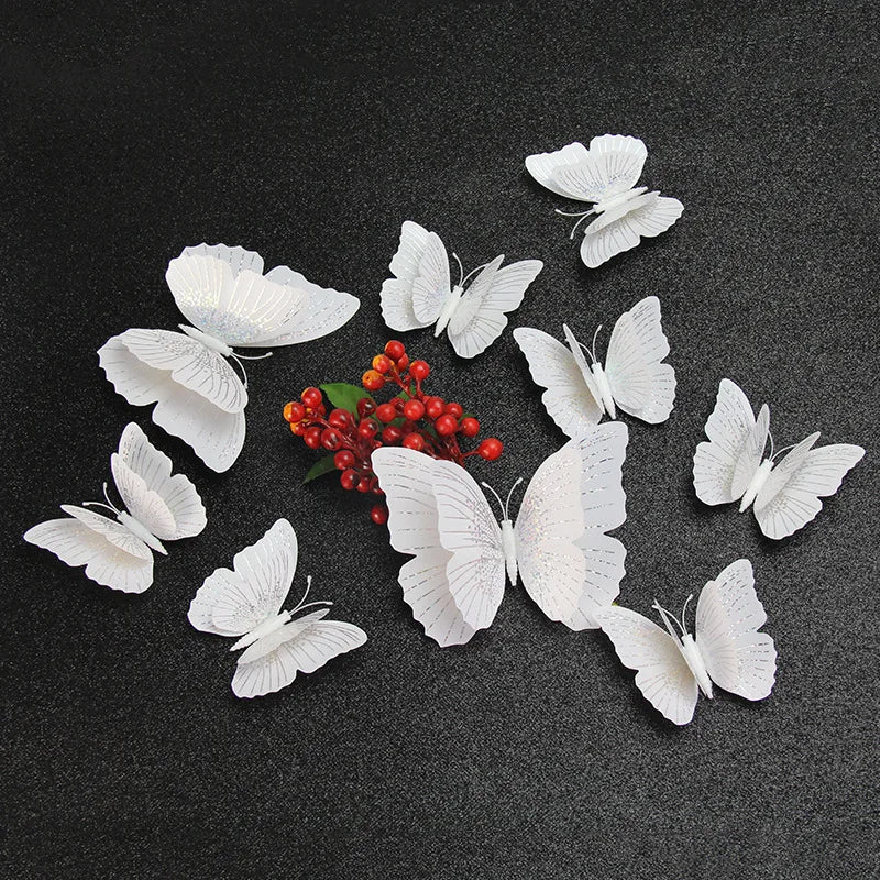 3D Butterfly Wall Stickers - 12Pcs Ambilight Double Layer Decor & Fridge Magnets (Online Order Only)