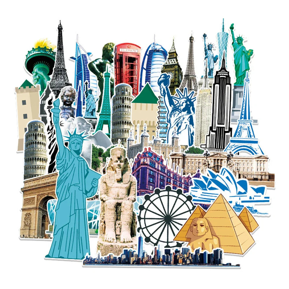 World Landmark Stickers Decal Set for Luggage, Laptop, Guitar, Skateboard, Car (Online Order Only)
