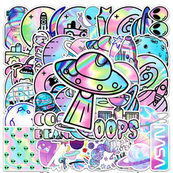 Holographic Alien Space Stickers for Laptop, Luggage, Skateboard, Phone - 10/30/50pcs (Online Order Only)