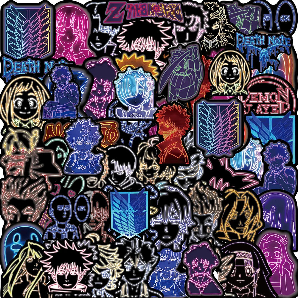 10/30/50PCS Neon Light Anime Stickers Mix Jujutsu Kaisen Hunter×Hunter Stickers DIY Car Phone Laptop Bike Toy Sticker for Kids (Online Order Only)