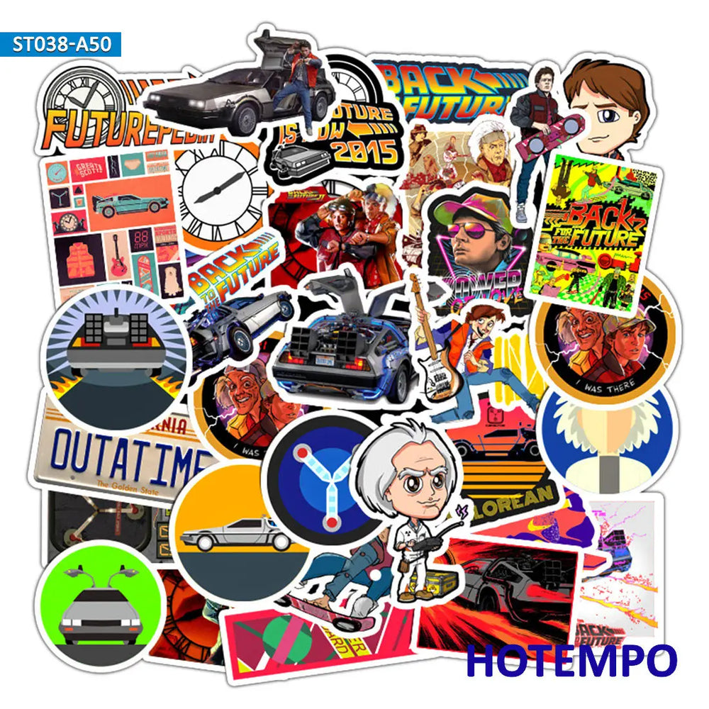 50pcs Classic Movie Back To The Future Stickers for Mobile Phone Laptop Luggage Case Skateboard Bike Helmet Style Decal Stickers (Online Order Only)