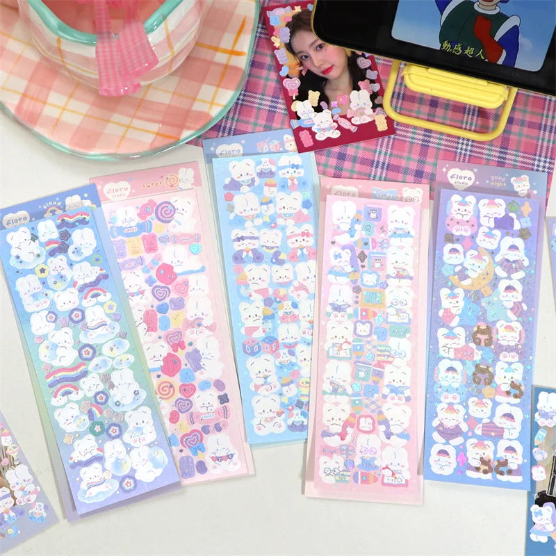 Korean Cute Animals Laser Stickers Photo Frame Decoration Idol Card Scrapbook Sticker Diary DIY Planner Stationery Stick Label (Online Order Only)