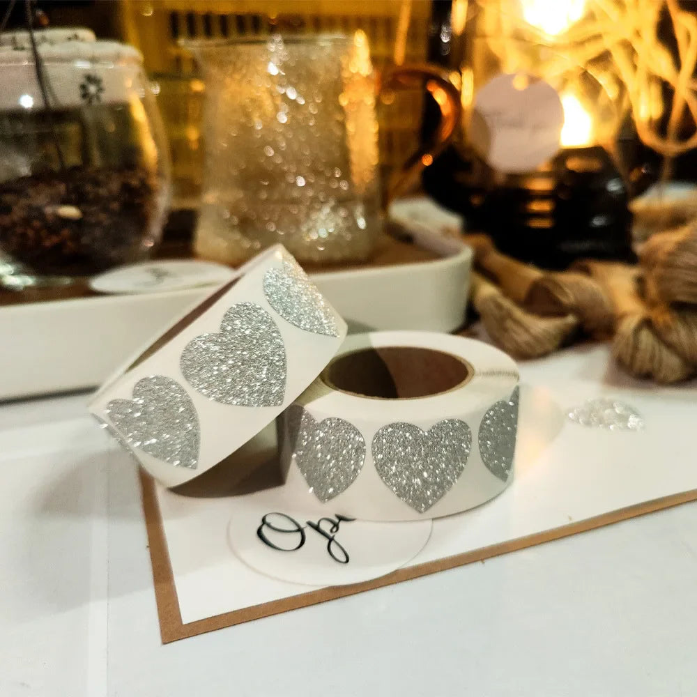 100-300pcs Diamond frosted shiny sticker heart shape labels for package wedding decoration thank you sticker stationery supply (ONLINE ORDER ONLY)