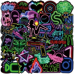 50PCS Cute Anime Animal Neon Stickers for Laptop Phone Guitar Fridge Car (Online Order Only)