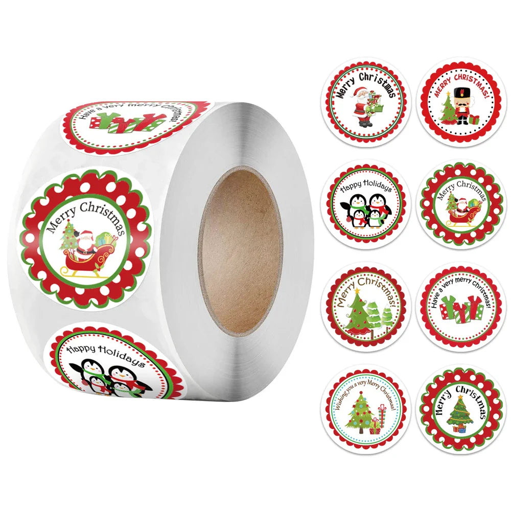 100-500pcs Christmas Stickers Roll Cartoons Gift Cards Party Package Cute Santa Label Sealing Decor Party Decorative Stickers (ONLINE ORDER ONLY)
